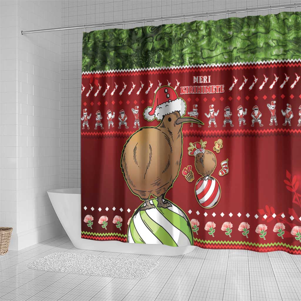 New Zealand Kiwi Christmas Shower Curtain Paua Shell Glitter Green
