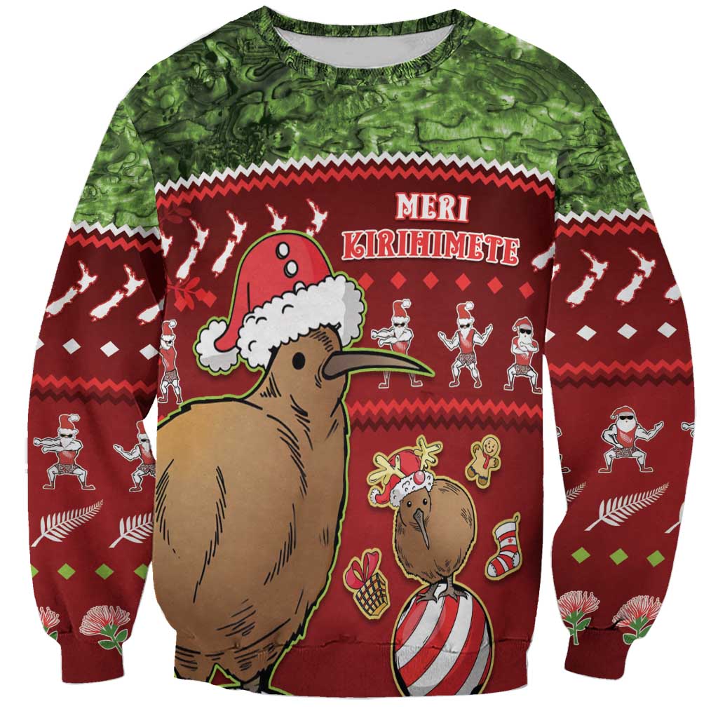 New Zealand Kiwi Christmas Sweatshirt Paua Shell Glitter Green LT05 Unisex Red - Polynesian Pride