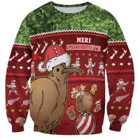 New Zealand Kiwi Christmas Sweatshirt Paua Shell Glitter Green LT05 Unisex Red - Polynesian Pride
