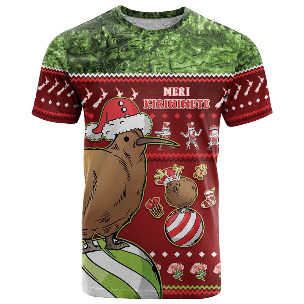 New Zealand Kiwi Christmas T Shirt Paua Shell Glitter Green LT05 Red - Polynesian Pride