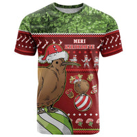 New Zealand Kiwi Christmas T Shirt Paua Shell Glitter Green LT05 Red - Polynesian Pride