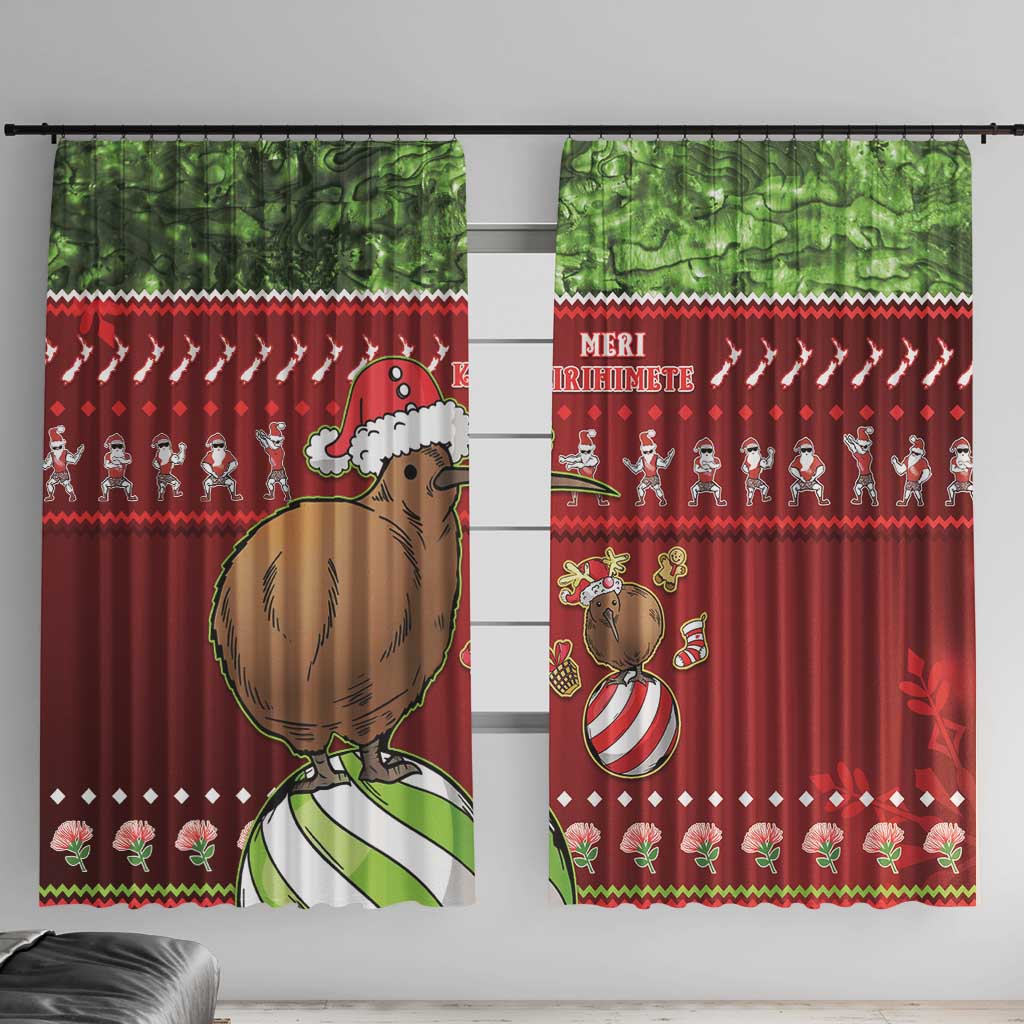 New Zealand Kiwi Christmas Window Curtain Paua Shell Glitter Green LT05 With Hooks Red - Polynesian Pride