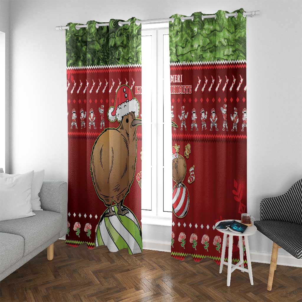New Zealand Kiwi Christmas Window Curtain Paua Shell Glitter Green LT05 With Grommets Red - Polynesian Pride