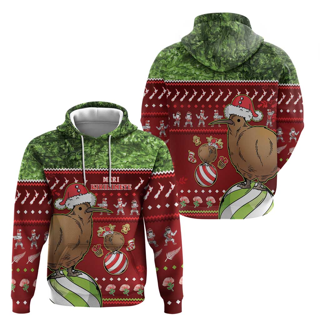 New Zealand Kiwi Christmas Zip Hoodie Paua Shell Glitter Green