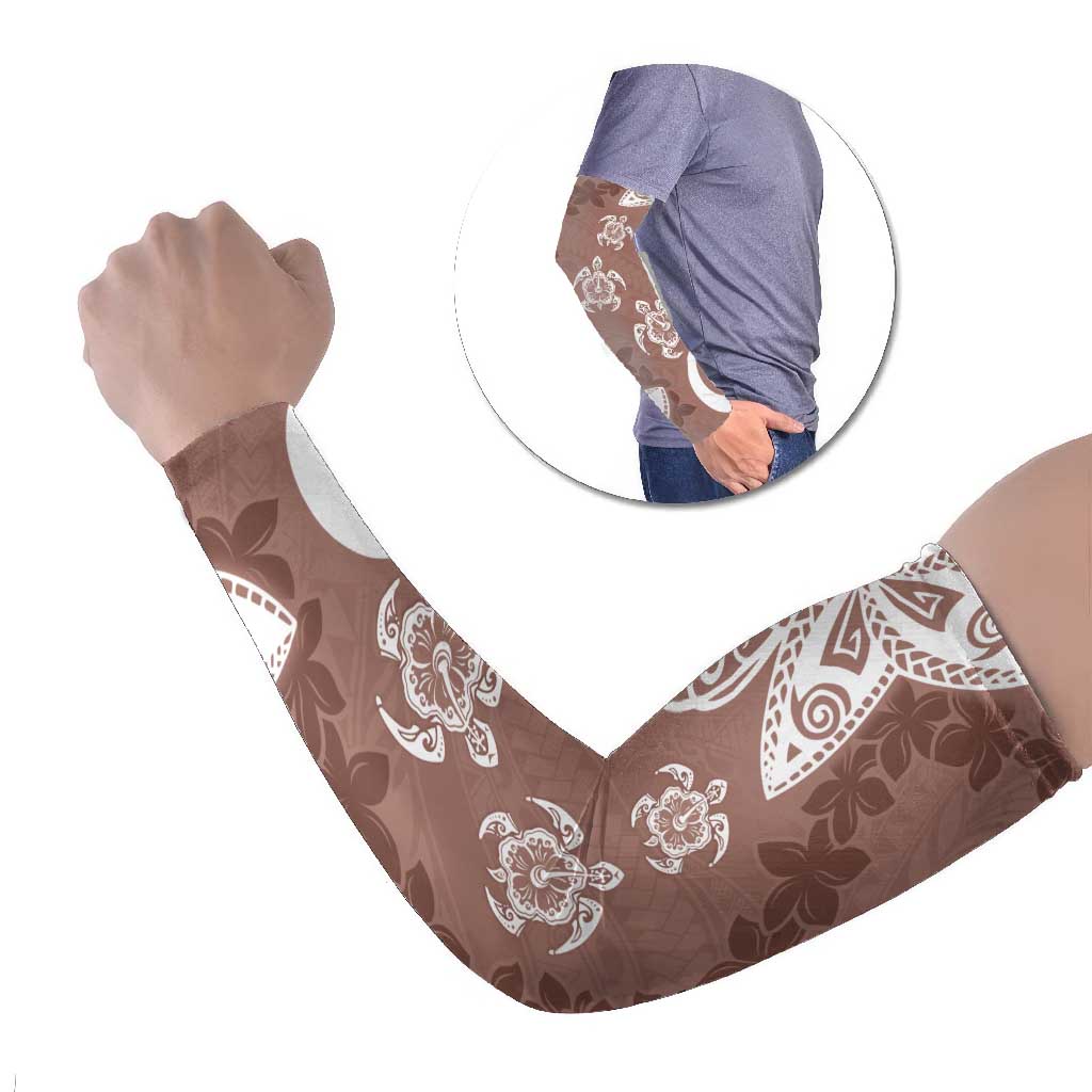 Polynesia Arm Sleeves Brown Tribal Turtle Floral Pattern - Polynesian Pride