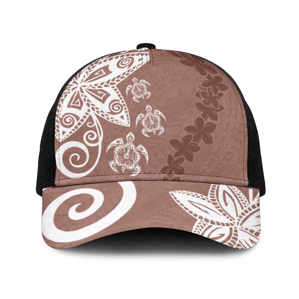 Polynesia Baseball Net Cap Brown Tribal Turtle Floral Pattern - Polynesian Pride
