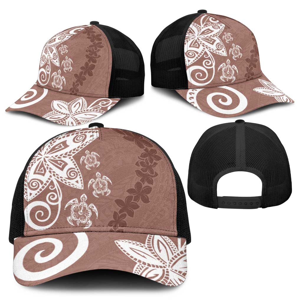 Polynesia Baseball Net Cap Brown Tribal Turtle Floral Pattern - Polynesian Pride