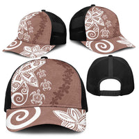 Polynesia Baseball Net Cap Brown Tribal Turtle Floral Pattern - Polynesian Pride