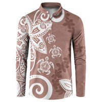 Polynesia Button Sweatshirt Brown Tribal Turtle Floral Pattern LT05 Brown - Polynesian Pride
