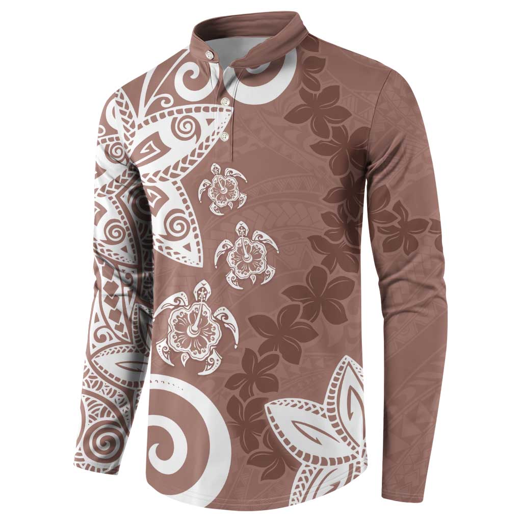 Polynesia Button Sweatshirt Brown Tribal Turtle Floral Pattern LT05 - Polynesian Pride