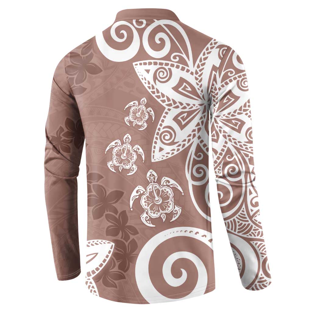 Polynesia Button Sweatshirt Brown Tribal Turtle Floral Pattern LT05 - Polynesian Pride