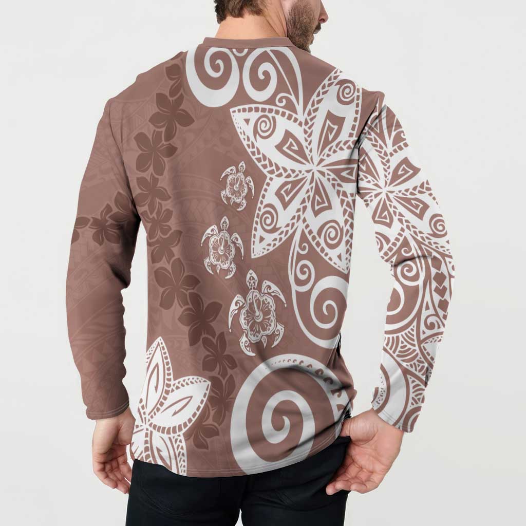 Polynesia Button Sweatshirt Brown Tribal Turtle Floral Pattern LT05 - Polynesian Pride