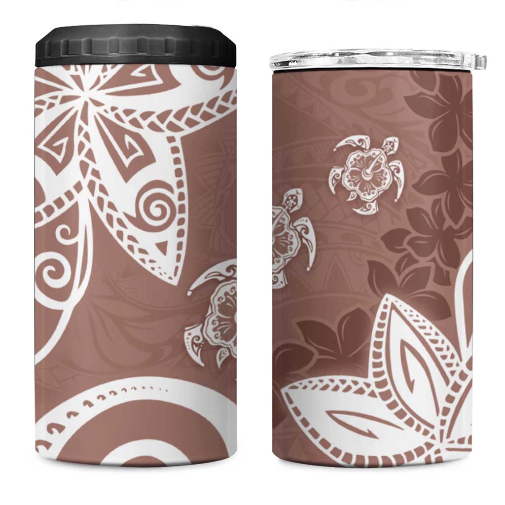 Polynesia 4 in 1 Can Cooler Tumbler Brown Tribal Turtle Floral Pattern LT05 One Size: 16 oz Brown - Polynesian Pride