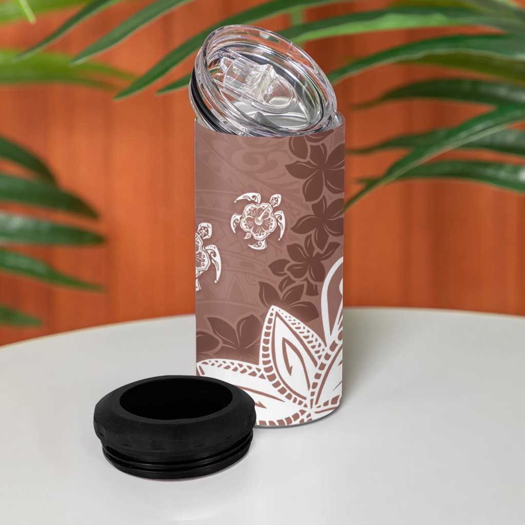 Polynesia 4 in 1 Can Cooler Tumbler Brown Tribal Turtle Floral Pattern LT05 - Polynesian Pride