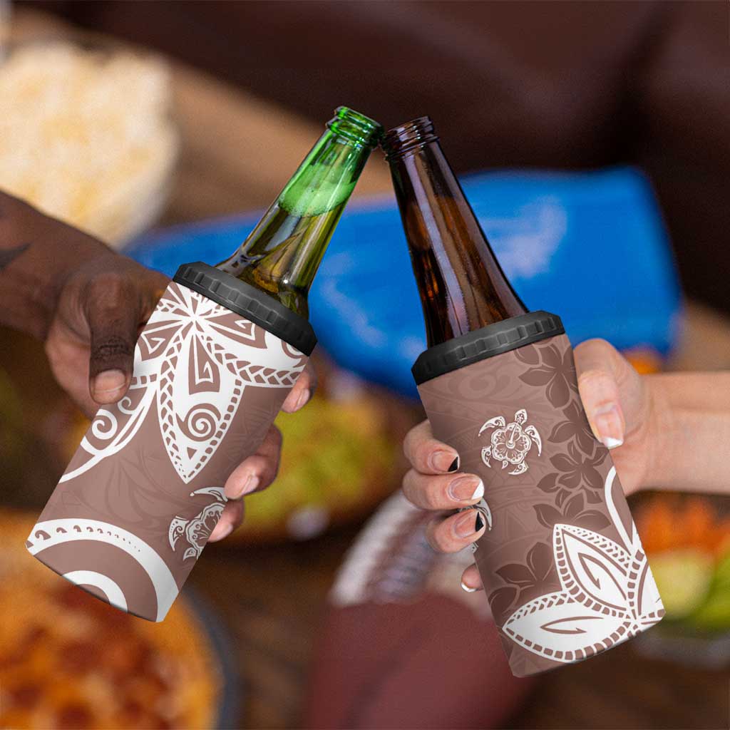 Polynesia 4 in 1 Can Cooler Tumbler Brown Tribal Turtle Floral Pattern LT05 - Polynesian Pride