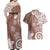 Polynesia Couples Matching Off Shoulder Maxi Dress and Hawaiian Shirt Brown Tribal Turtle Floral Pattern