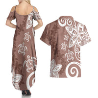 Polynesia Couples Matching Summer Maxi Dress and Hawaiian Shirt Brown Tribal Turtle Floral Pattern LT05 - Polynesian Pride