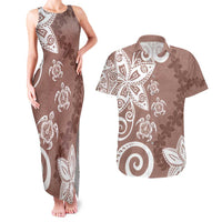 Polynesia Couples Matching Tank Maxi Dress and Hawaiian Shirt Brown Tribal Turtle Floral Pattern LT05 Brown - Polynesian Pride