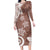 Polynesia Family Matching Long Sleeve Bodycon Dress and Hawaiian Shirt Brown Tribal Turtle Floral Pattern