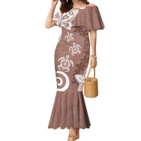 Polynesia Family Matching Mermaid Dress and Hawaiian Shirt Brown Tribal Turtle Floral Pattern