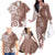 Polynesia Family Matching Off The Shoulder Long Sleeve Dress and Hawaiian Shirt Brown Tribal Turtle Floral Pattern