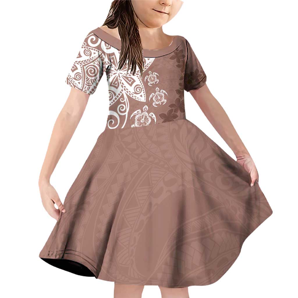 Polynesia Family Matching Off Shoulder Short Dress and Hawaiian Shirt Brown Tribal Turtle Floral Pattern