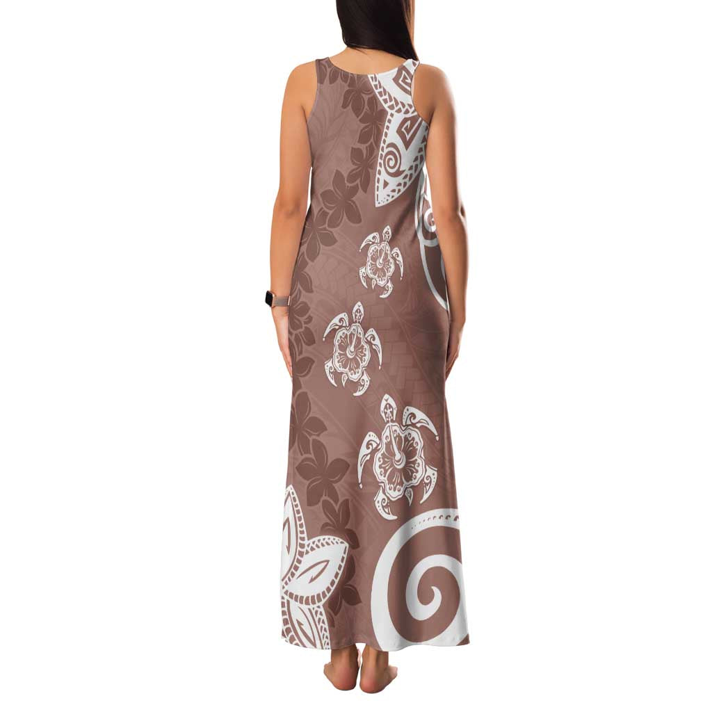 Polynesia Family Matching Tank Maxi Dress and Hawaiian Shirt Brown Tribal Turtle Floral Pattern