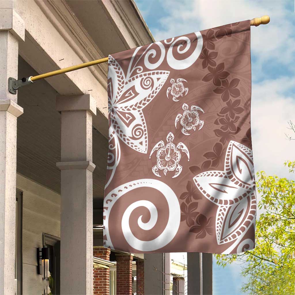 Polynesia Garden Flag Brown Tribal Turtle Floral Pattern