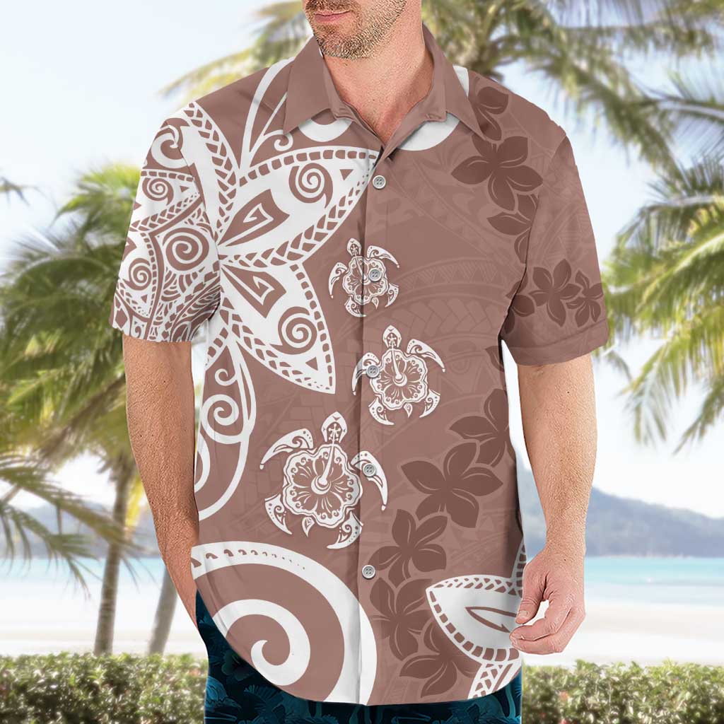 Polynesia Hawaiian Shirt Brown Tribal Turtle Floral Pattern LT05 - Polynesian Pride