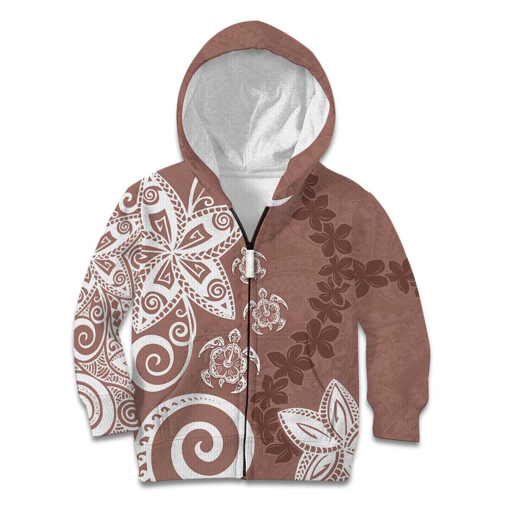 Polynesia Kid Hoodie Brown Tribal Turtle Floral Pattern