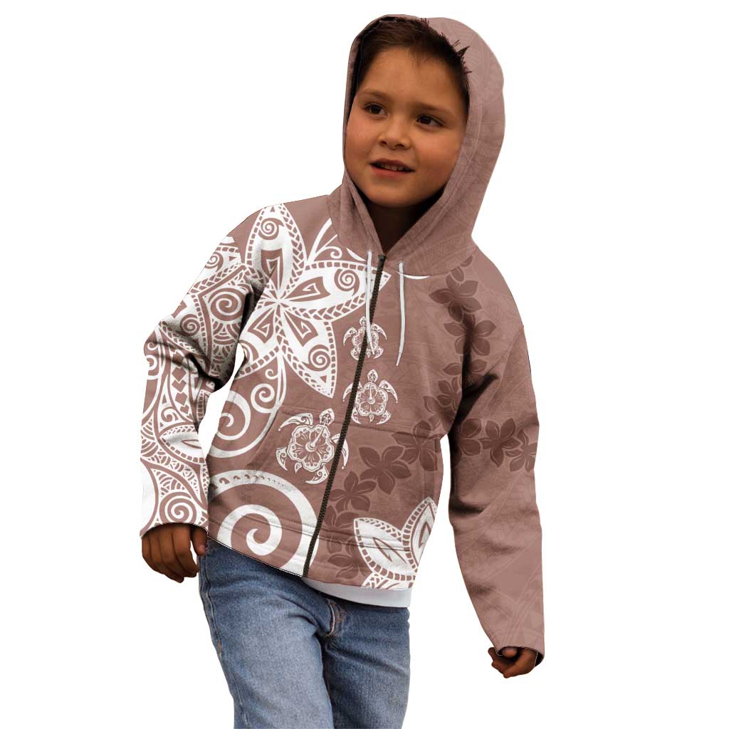 Polynesia Kid Hoodie Brown Tribal Turtle Floral Pattern