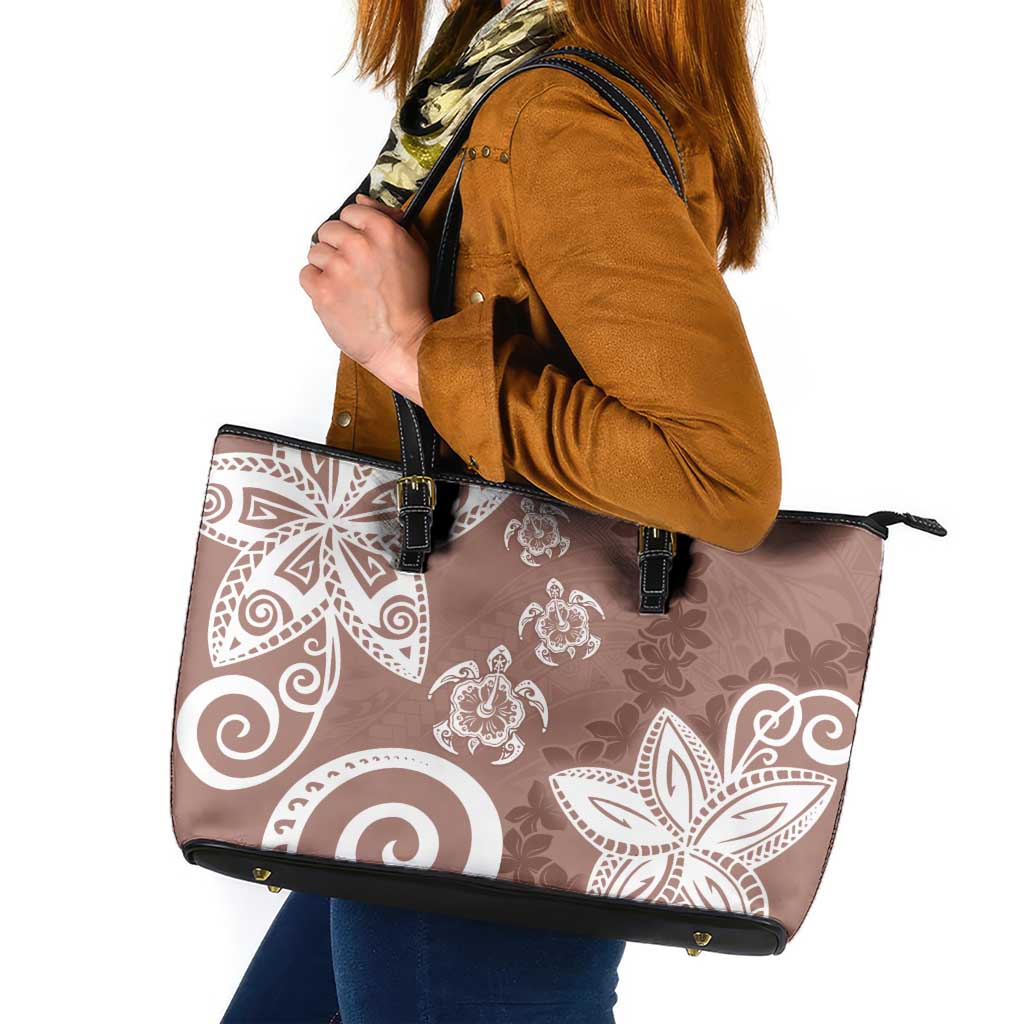 Polynesia Leather Tote Bag Brown Tribal Turtle Floral Pattern LT05 Brown - Polynesian Pride