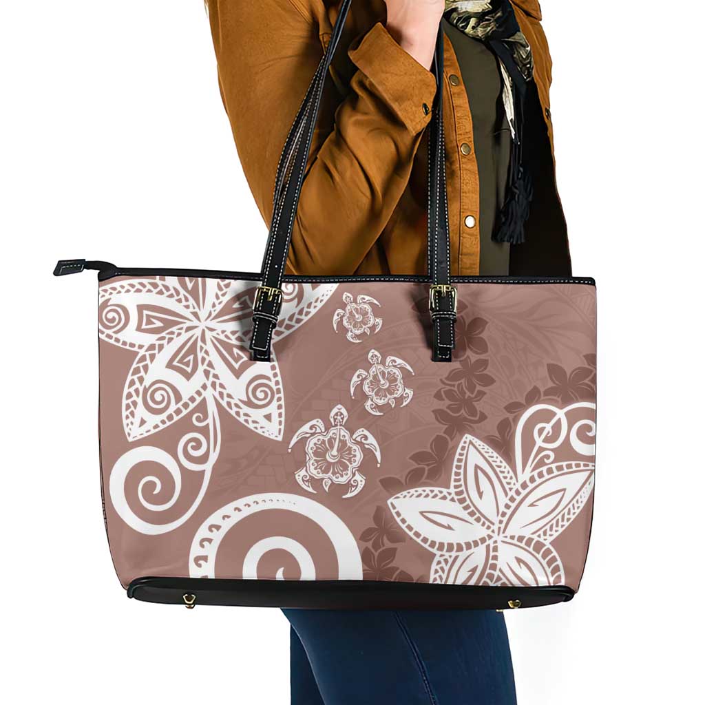 Polynesia Leather Tote Bag Brown Tribal Turtle Floral Pattern LT05 - Polynesian Pride