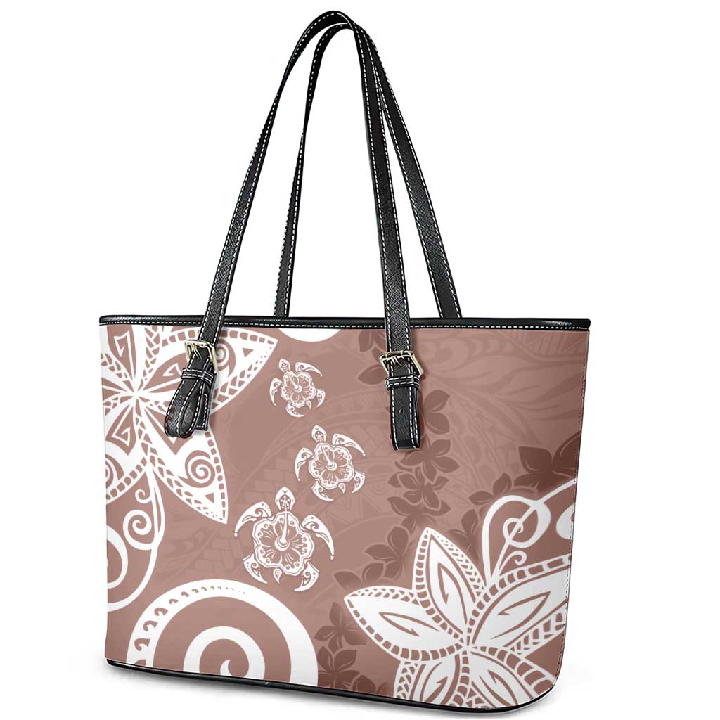 Polynesia Leather Tote Bag Brown Tribal Turtle Floral Pattern LT05 - Polynesian Pride
