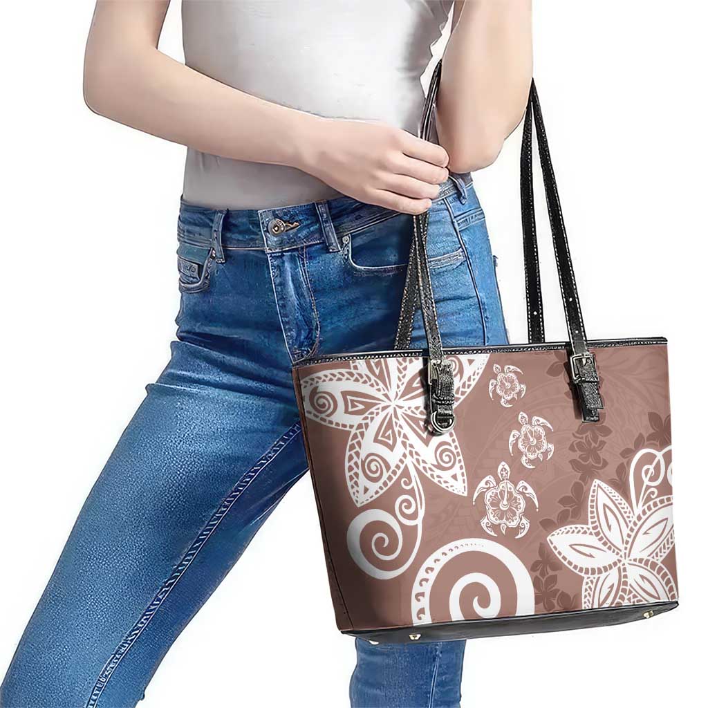Polynesia Leather Tote Bag Brown Tribal Turtle Floral Pattern LT05 - Polynesian Pride