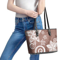 Polynesia Leather Tote Bag Brown Tribal Turtle Floral Pattern LT05 - Polynesian Pride