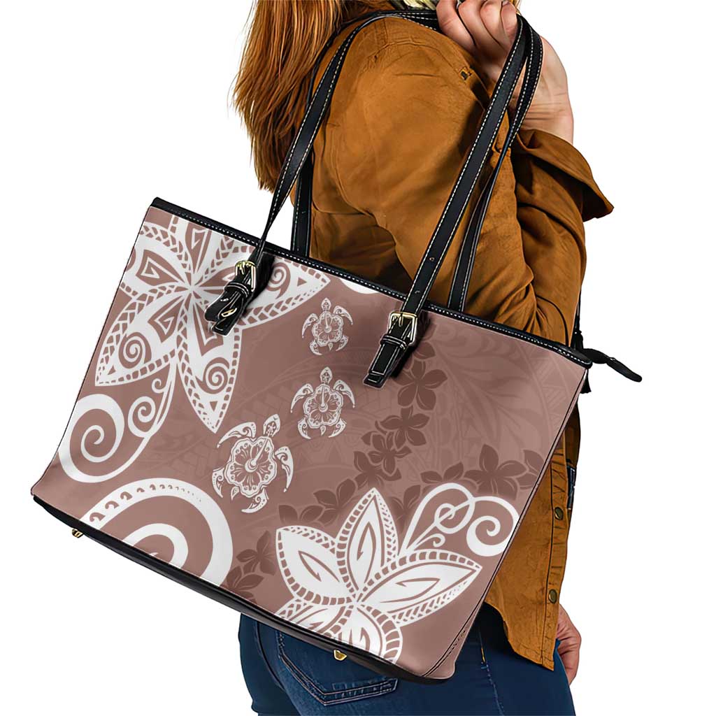 Polynesia Leather Tote Bag Brown Tribal Turtle Floral Pattern LT05 - Polynesian Pride