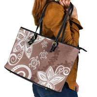 Polynesia Leather Tote Bag Brown Tribal Turtle Floral Pattern LT05 - Polynesian Pride