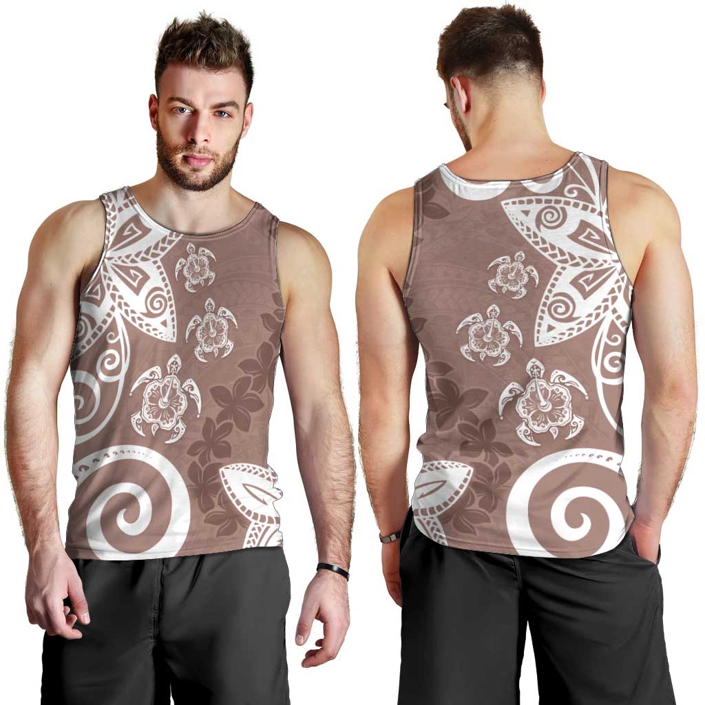 Polynesia Men Tank Top Brown Tribal Turtle Floral Pattern LT05 - Polynesian Pride