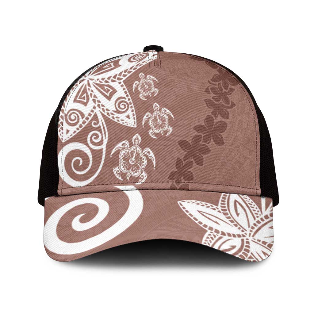 Polynesia Mesh Trucker Cap Brown Tribal Turtle Floral Pattern - Polynesian Pride