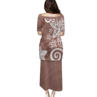 Polynesia Puletasi Brown Tribal Turtle Floral Pattern LT05 - Polynesian Pride