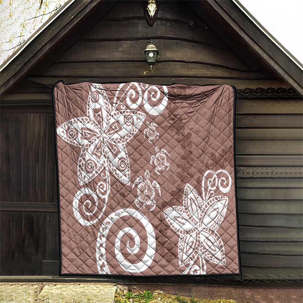 Polynesia Quilt Brown Tribal Turtle Floral Pattern
