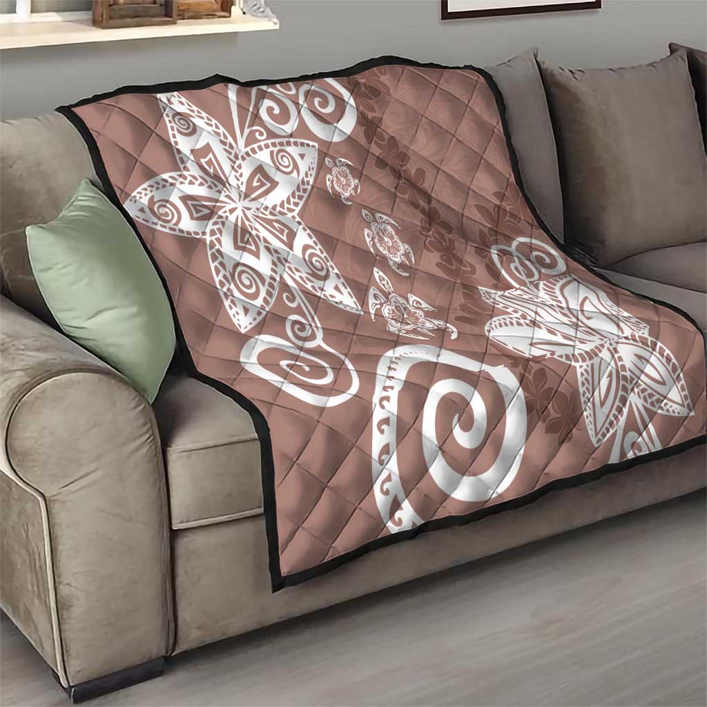 Polynesia Quilt Brown Tribal Turtle Floral Pattern