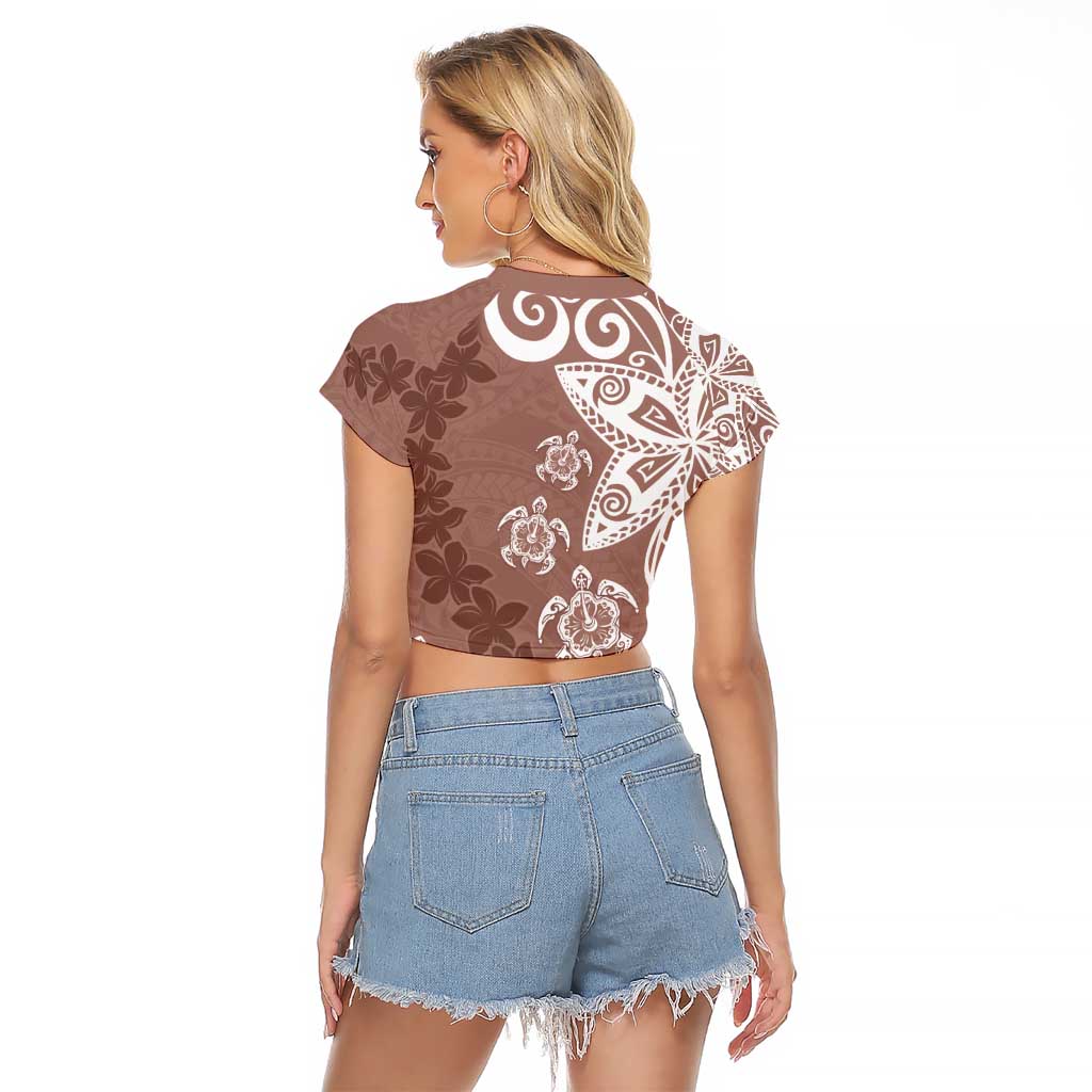 Polynesia Raglan Cropped T Shirt Brown Tribal Turtle Floral Pattern LT05 - Polynesian Pride