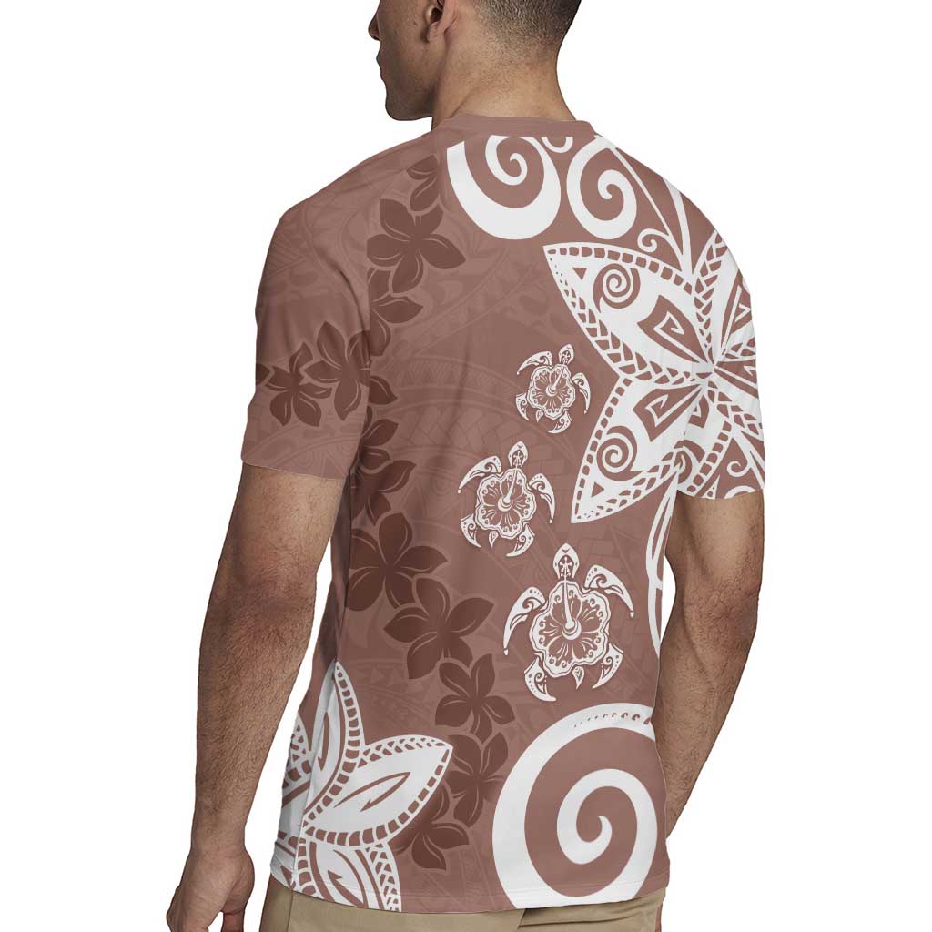 Polynesia Rugby Jersey Brown Tribal Turtle Floral Pattern