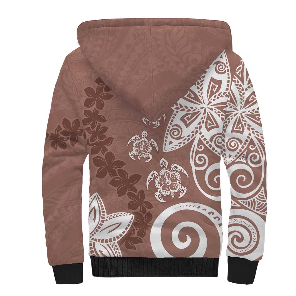 Polynesia Sherpa Hoodie Brown Tribal Turtle Floral Pattern LT05 - Polynesian Pride