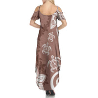 Polynesia Summer Maxi Dress Brown Tribal Turtle Floral Pattern LT05 - Polynesian Pride