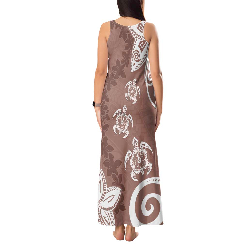 Polynesia Tank Maxi Dress Brown Tribal Turtle Floral Pattern LT05 - Polynesian Pride