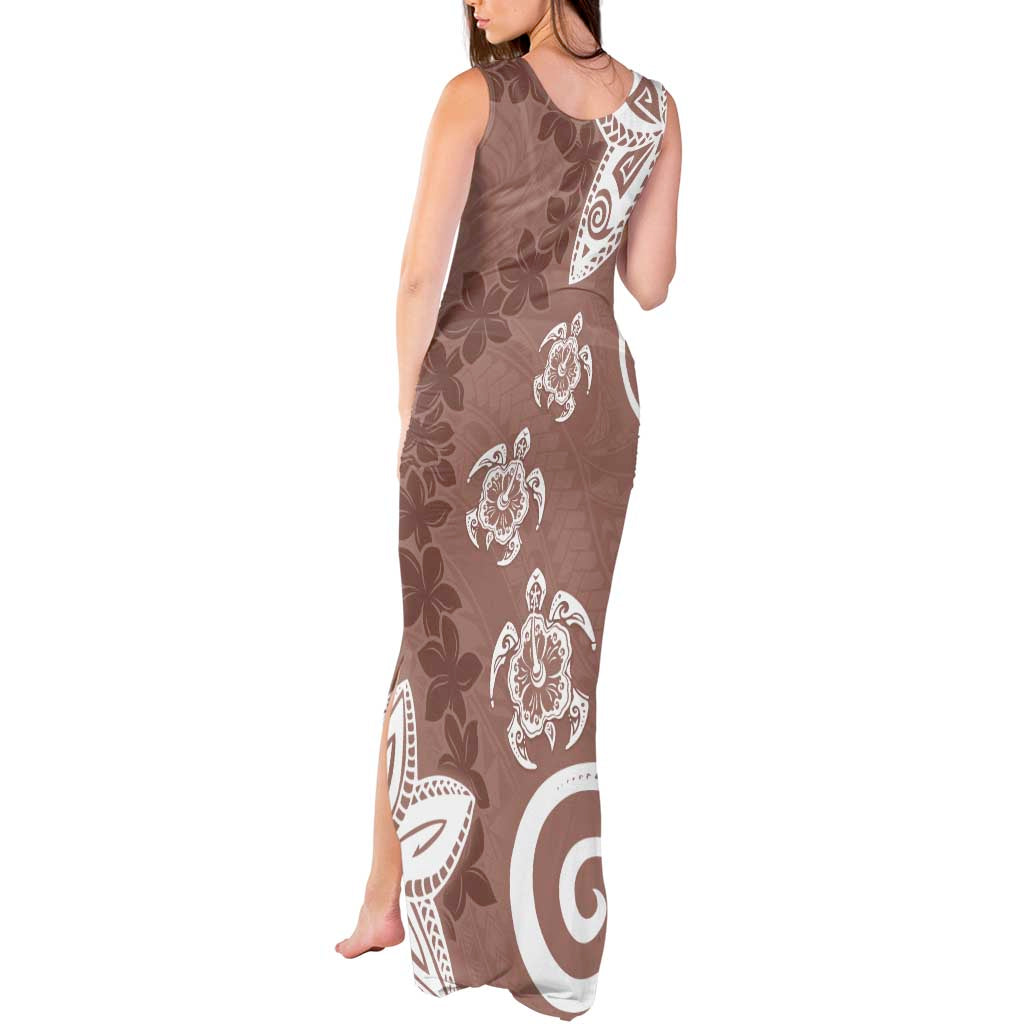 Polynesia Tank Maxi Dress Brown Tribal Turtle Floral Pattern LT05 - Polynesian Pride