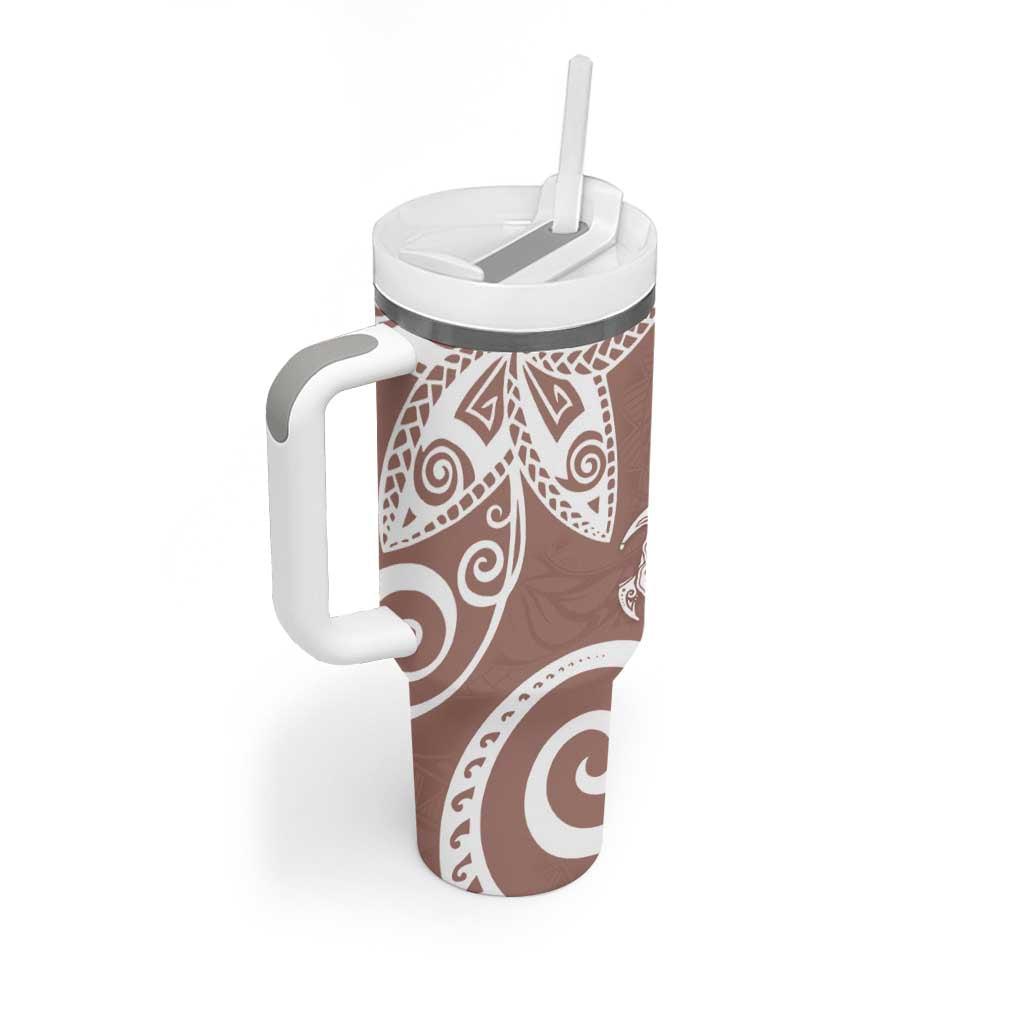 Polynesia Tumbler With Handle Brown Tribal Turtle Floral Pattern LT05 - Polynesian Pride